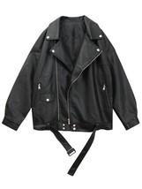 Sungtin Korean Faux Leather Jacket Women Belt Oversize BF Style Punk PU Women&#39;s  - £57.08 GBP