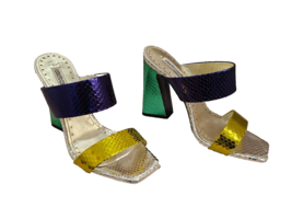 Roberto Cavalli New Purple Silver &amp; Gold Snakeskin Effect Foiled Sandals - 37.5 - £314.64 GBP