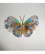 Vintage Butterfly Brooch Pin Chinese Export 800 Silver Filigree Plique-a... - £43.39 GBP