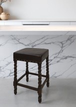 24&quot; Black And Espresso Faux Leather And Solid Wood Backless Counter Heig... - $285.23 CAD