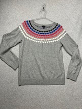 Talbots Knit Pullover Sweater Shirt Womens M Gray Rainbow Heart Casual Comfort - £29.03 GBP