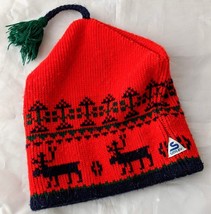 VINTAGE Smiley Beanie Tassel Ski Winter Snow Hat Red Knit Cap One Size M... - £10.19 GBP