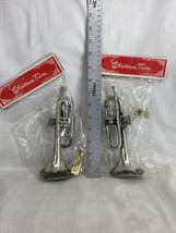 Lot of 2 Vintage Trumpet Christmas Trim Ornaments Instrument Plastic 3” X 7” - £11.27 GBP