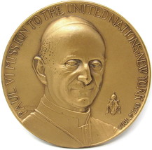 Pope Paul VI Mission to United Nations 1965 Bronze Medal 2 1/2&quot; Medallic Art Co - £23.01 GBP