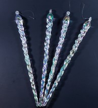 4 Christmas Ornaments Iridescent Icicles 11.5&quot; Clear Twisted Acrylic Vintage - £8.64 GBP