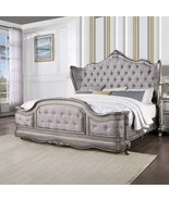 Ariadne California King Bed, Velvet &amp; Antique Platinum Finish - $3,715.43 CAD