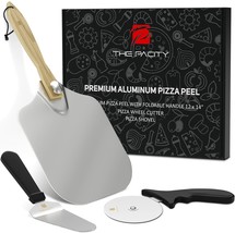 Aluminum Pizza Peel w Wooden Foldable 10&quot; Shovel Set of 3: Peel Cutter &amp; Server - £21.09 GBP