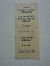 Vtg 1930 United States Lines Useful Telephone Numbers Steamship Edition ... - $5.69