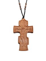4&quot; Natural Wood Carved Russian Orthodox Pectoral Cross with Beaded Chain... - $27.73