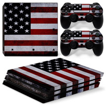 PS4 PRO Console &amp; 2 Controllers Vinyl Skin Decal Wrap USA Americana Flag... - $13.97