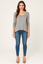 Women&#39;s Long Sleeve Loose Fit Draped Oversized Jersey T Shirt Uneven Hem - $19.99