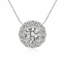 ANGARA Round Diamond Pendant Necklace with Halo in 14K Gold (KI3, 0.48 Ctw) - £792.67 GBP