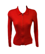 Forever 21 Girls Sweater Orange Collared Long Sleeve Zipper Ribbed Knit ... - £14.89 GBP