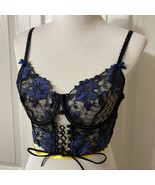 Hello La Girl Black Blue Sheer Bralette XL Corsette Lace Up Front Strapp... - $25.90 CAD