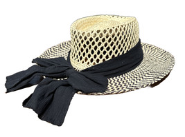 Women&#39;s Scala Collection Sun Hat Large Brim Straw One Size Cotton Black Accent - £27.93 GBP