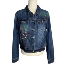 Soho Jeans Pained Denim Jacket M Dark Wash Button Up Pockets Stretch Cotton - £21.70 GBP