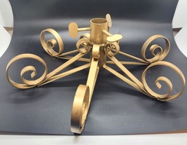 Antique VNTG Christmas Tree Stand Cast Iron Gold Metal Scroll Design - $58.41