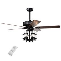 50 Inch Noiseless Ceiling Fan Light with Explosion-proof Glass Lampshades-Black - £200.76 GBP