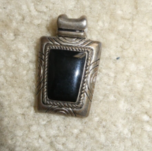Vintage Silver Tone Metal Signed with Black Rhinestone Pendant 1 1/8&quot; Wide - $18.81