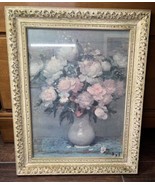 Vintage Print of Peonies and Roses by Marcel Dyf with Frame ~ 16”h x 12”... - $145.00