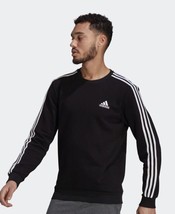 Adidas 3-Stripe Fleece Crew Neck Sweatshirt, Color: Black, Size: Medium - $29.69