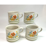 Vintage MASTERCRAFT Mug Set BROCKTON  Japan Floral Stoneware, RARE Hard ... - $65.81 CAD