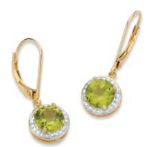 Green Peridot And Diamond Accent Halo Drop Gp Earrings 14K Gold Sterling Silver - £135.85 GBP