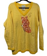 Quacker Factory Womens L Yellow Sequin Butterfly Sweater Pullover V-Neck - £14.66 GBP