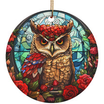 Cute Owl Bird Retro Ornament Colorful Stained Glass Art Wreath Christmas Gift - £11.90 GBP