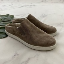 Vince Womens Suede Mule Sneakers Size 7.5 Taupe Gray Sheepskin Lined - $49.49