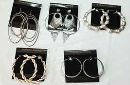 Fashion Earrings Hoops 5 Pair Large White Beaded Silver Black Metallic  ... - $23.13