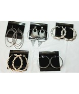 Fashion Earrings Hoops 5 Pair Large White Beaded Silver Black Metallic  ... - $417.38 MXN