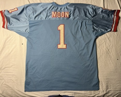 Vintage Houston Oilers Warren Moon Football Jersey Faded Tag Blue #1 NFL Footbal Item image 8