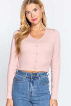 Blush Pink Button Down Round Neck Long Sleeve Cropped Cardigan Sweaters_ - £9.64 GBP