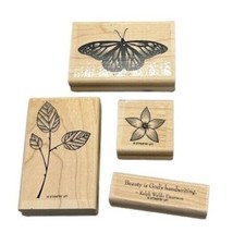 Lot of 4 Stampin-up! God&#39;s Beauty Wood Rubber Stamps Nature Butterflies Flowers - £9.74 GBP
