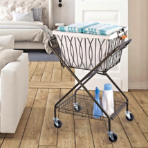 ROLLING LAUNDRY BASKET HAMPER CART WASHING CLOTHING BASKET CARRIER ON WH... - $125.72