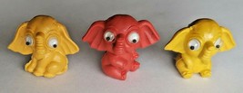 1960&#39;s Rubber Erasers Elephant Pencil Tops Moving Eyes Hong Kong Lot of 3 PB170 - £21.26 GBP