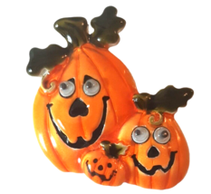 Pumpkin Jack o Lantern Pin Jewelry Enamel Googly Eyes Orange Halloween - $14.93