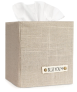 Kibaga Stylish Standard Square Tissue Box Cover- Beige Linen &quot;Bless You&quot; - £5.96 GBP