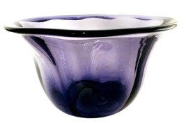 Hand Blown Purple Blue Art Glass Bowl w/Scalloped Rim 4&quot;Hx7.5&quot;W Rough Po... - $24.99