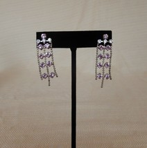 Lovely silver tone &amp; pink &amp; white rhinestone stone dangle post earrings - $10.00