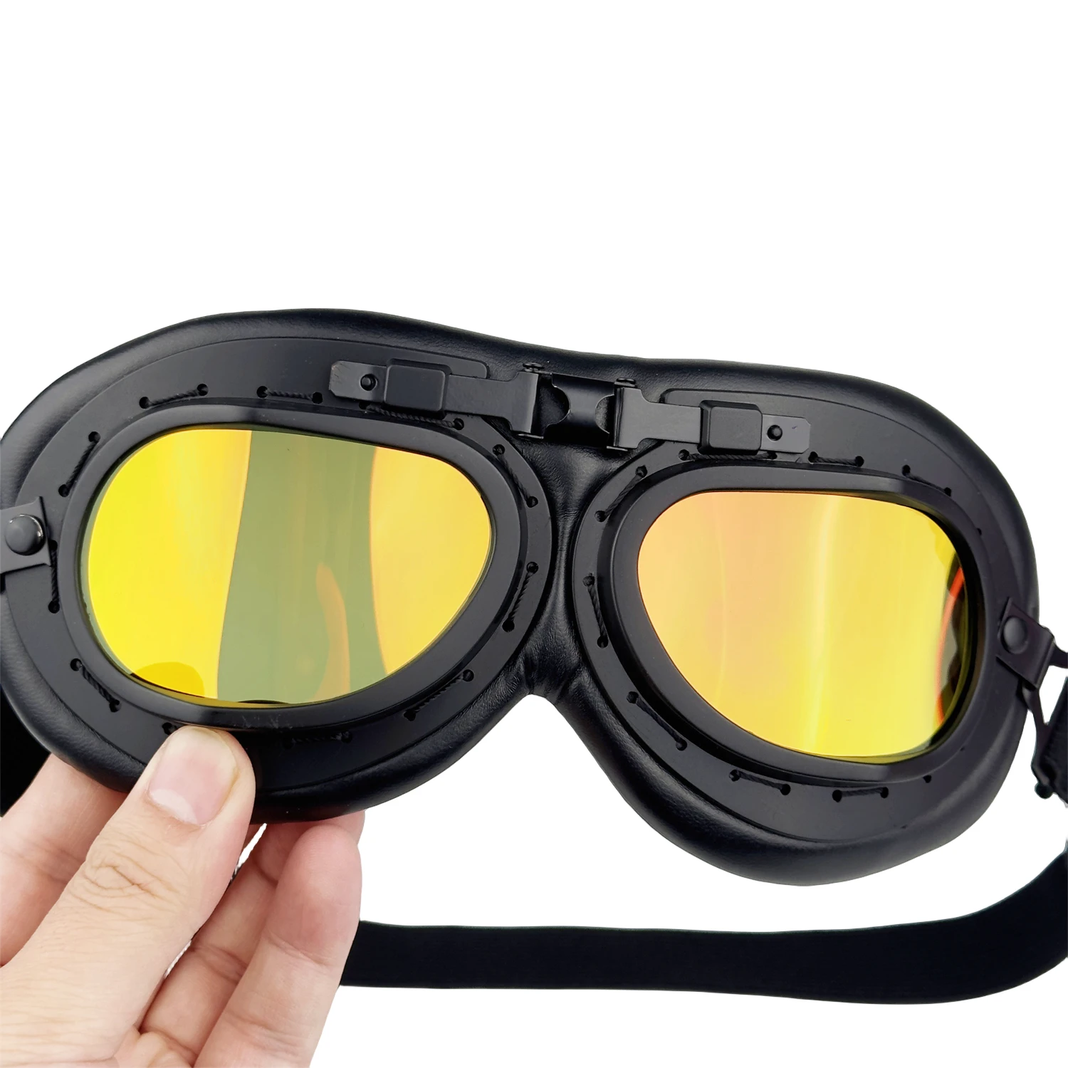 Retro Leather Goggles Vintage Pilot Glasses Motorcycle Windproof Outdoor Cycling - £15.98 GBP