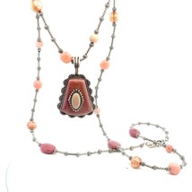 Vintage Silver Sign 925 Carolyn Pollack Relios Rhodochrosite Pendant Necklace 34 - £233.45 GBP