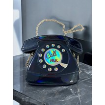 Lulu Hun Telephone Phone Black Women&#39;s Purse Patent leather Flourescent Handbag - $37.39