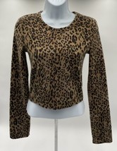 ZARA Cheetah Animal Print Long Sleeve Stretch Crop Top Round Neck L #1928 - £7.91 GBP