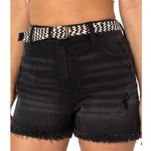 Black Jean Shorts 13 juniors high rise cut off belted women&#39;s - £9.94 GBP