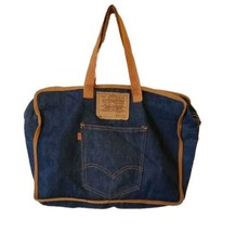 Vintage Levis Messenger Bag Denim Tote Orange Tab Back Pocket Jeans Briefcase - £142.40 GBP