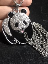 Austrian Crystal Enamel Lovely Squabby Panda Pendant Necklace Clear 26” - $18.00