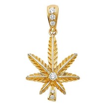 Dimaya 14k Yellow Gold Cubic Zirconia Marijuana Leaf Pendant - £285.14 GBP