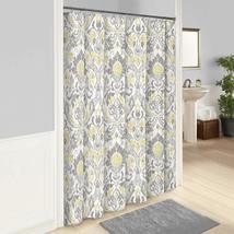 MISC Yellow Grey Damask Shower Curtain White Long Gray Geometrical Bathr... - £27.95 GBP